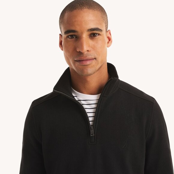 Nautica Quarter-Zip Fleece Sweatshirt - True Black - Medium - NWT - Picture 2 of 11